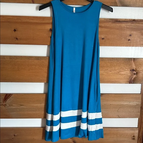 Beeson River Vibrant Blue Sleeveless Dress White Stripe Accents Size Small - Picture 6 of 8